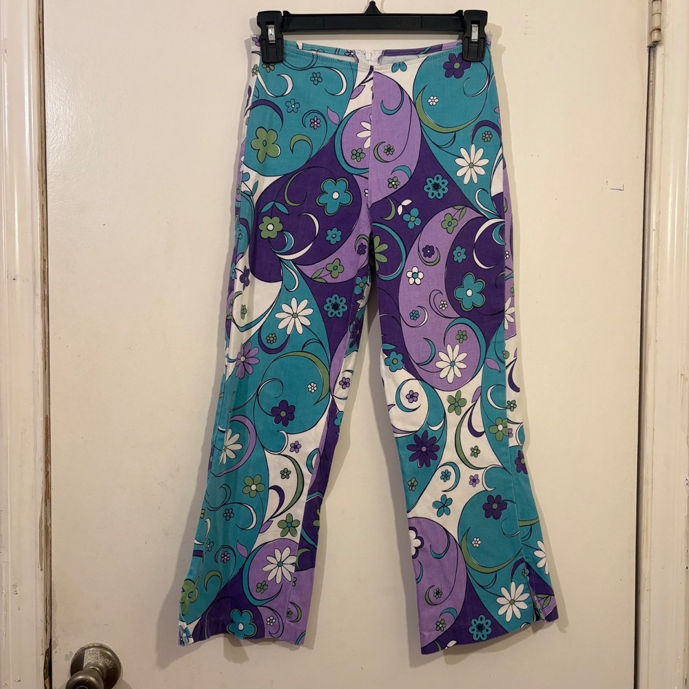 I.L.U. Girls Vintage 90s Psychedelic Floral Paisley Pants Purple Teal Size 5‎